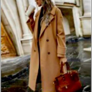 Shein Oversized Tan Front Button Peacoat